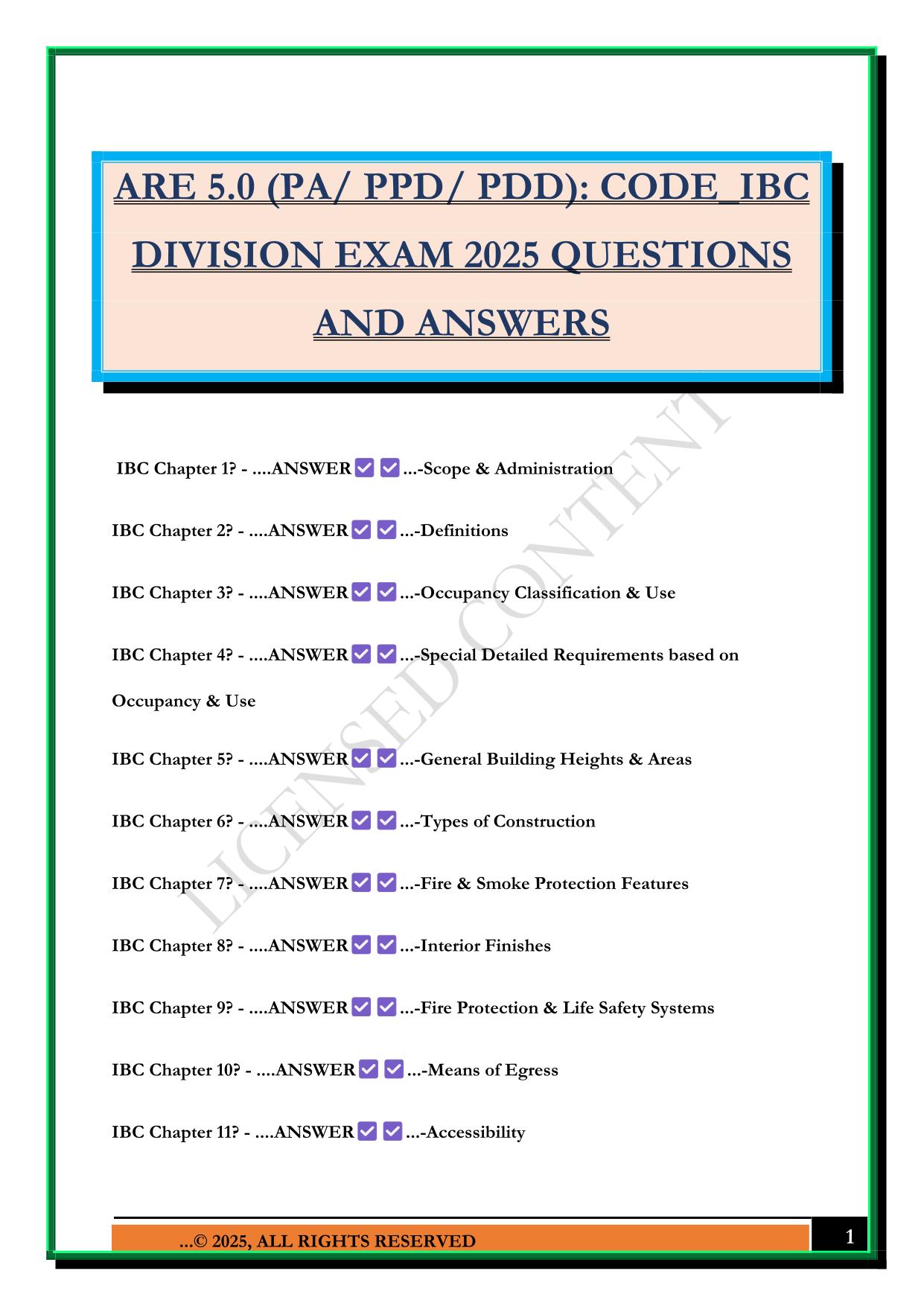 ARE 5.0 (PA/ PPD/ PDD): CODE_IBC DIVISION EXAM 2025 QUESTIONS AND ANSWERS
