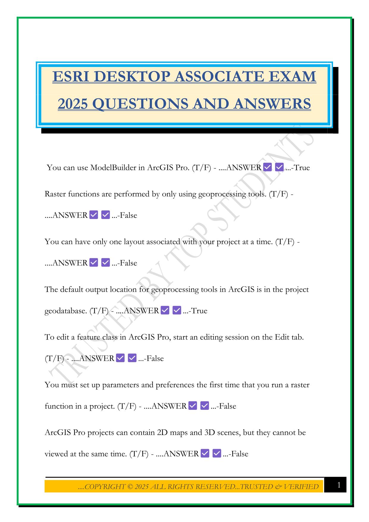 ESRI DESKTOP ASSOCIATE EXAM 2025 QUESTIONS AND ANSWERS