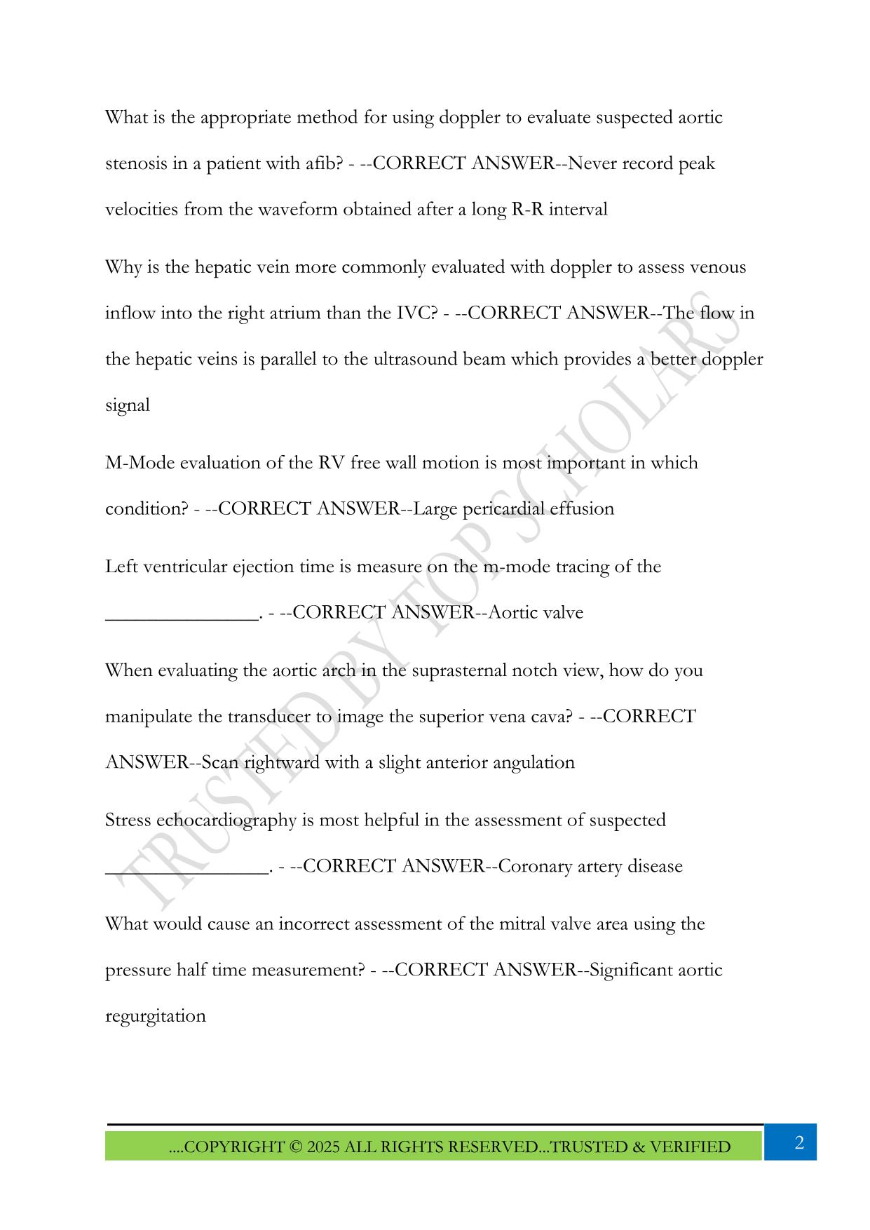 CCI Adult Echo Perform Imaging Part 2 Exam 2025 Questions and Answers