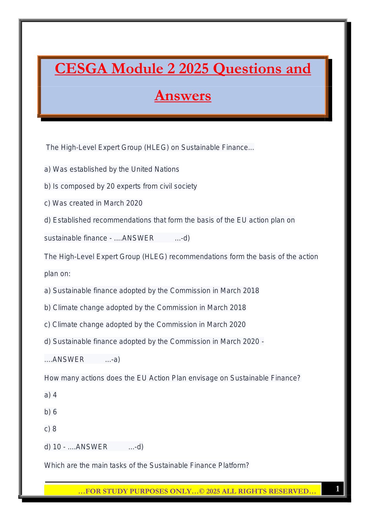 CESGA Module 2 2025 Questions and Answers