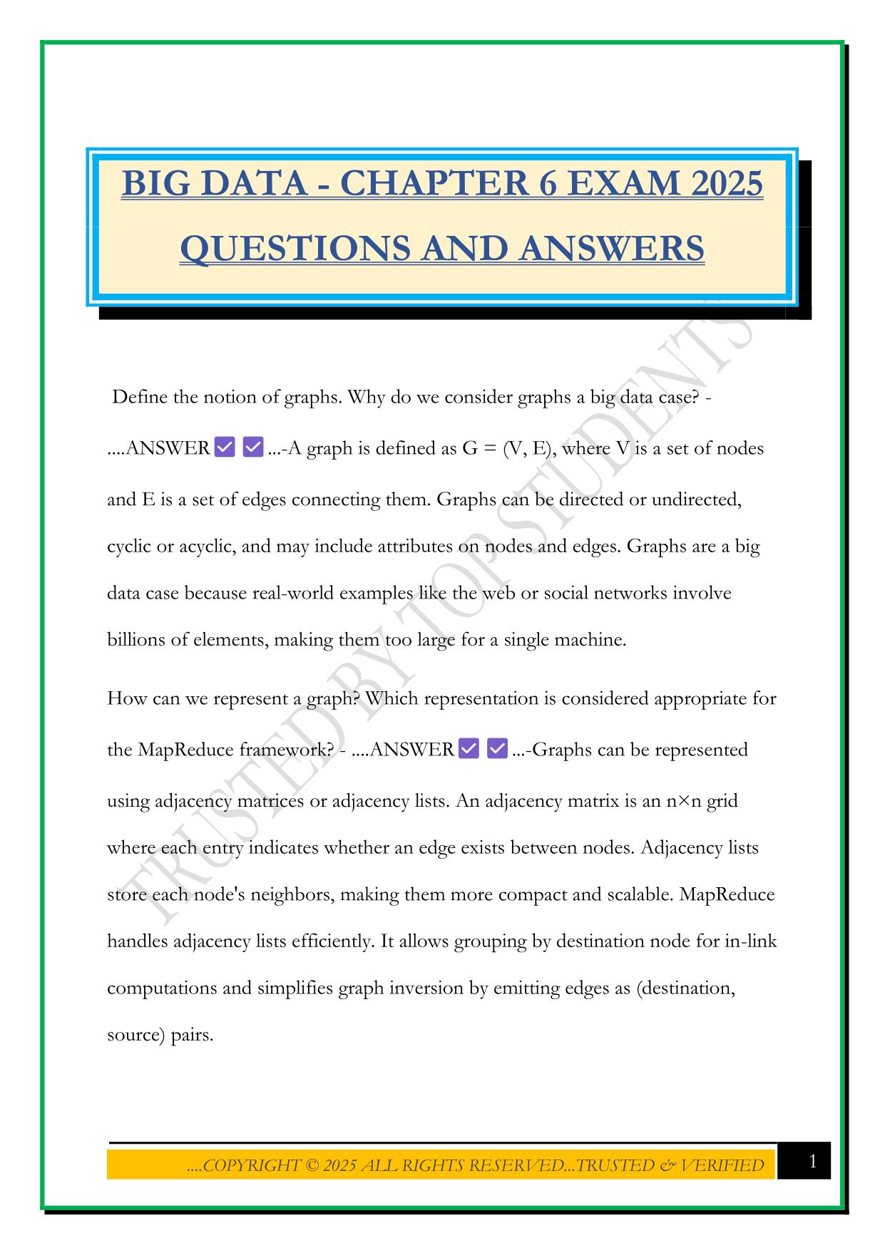 BIG DATA - CHAPTER 6 EXAM 2025 QUESTIONS AND ANSWERS