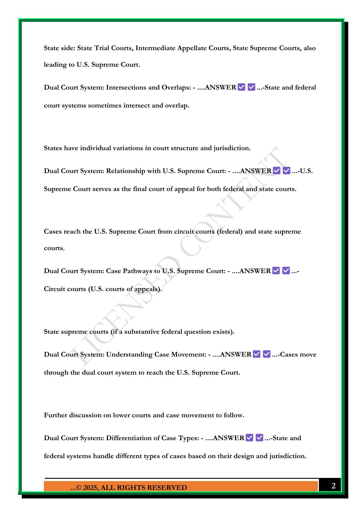 CHAPTER 13: THE COURTS: SECTION 2: THE DUAL COURT SYSTEM EXAM 2025 QUESTIONS AND ANSWERS