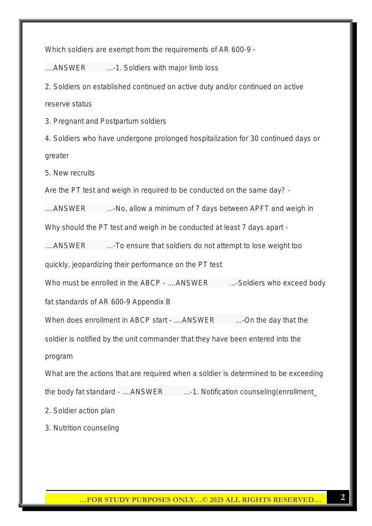AR 600-9 Exam 2025 Questions and Answers