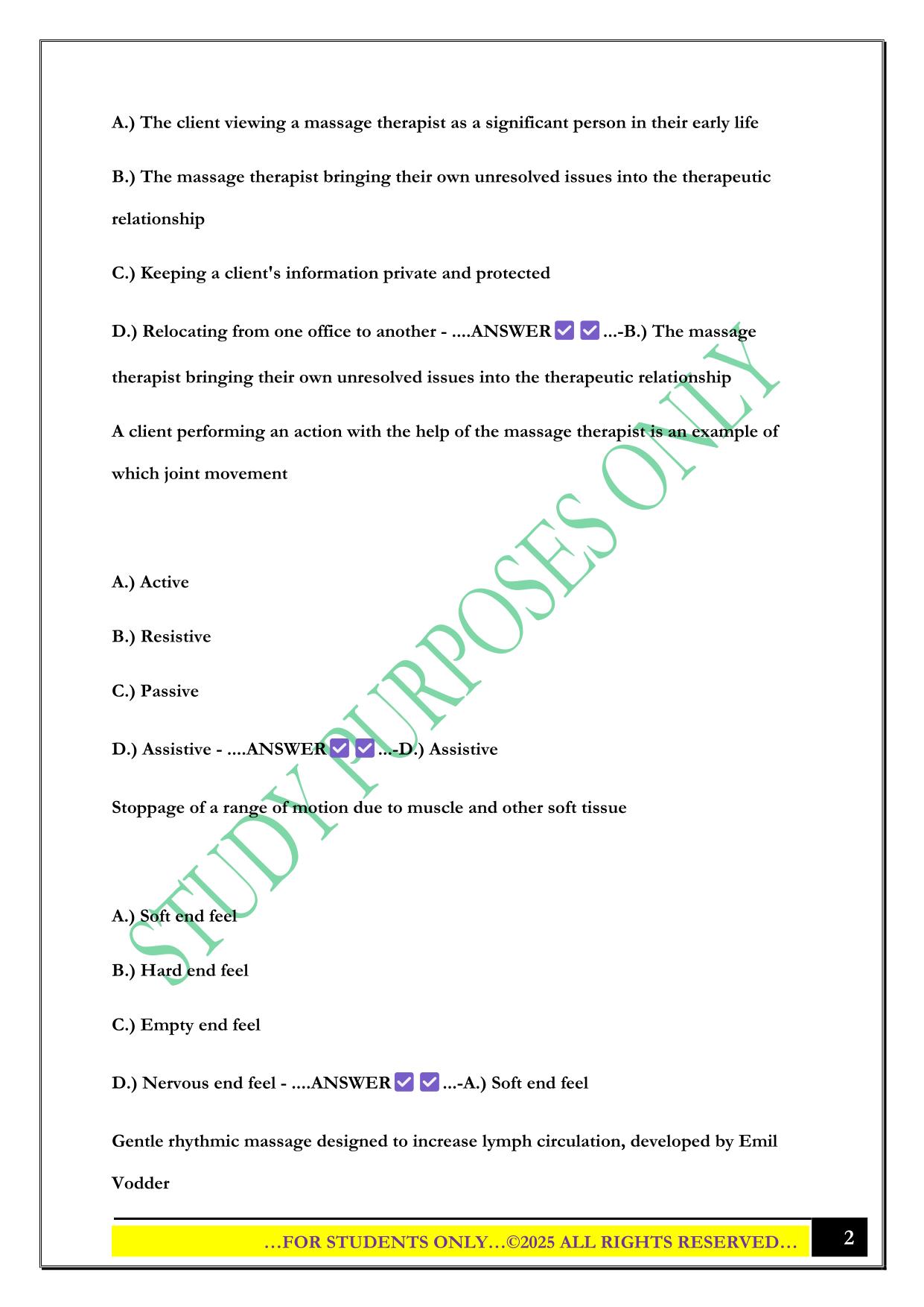 Massage Therapy Practice exam 2025 Questions and Answers