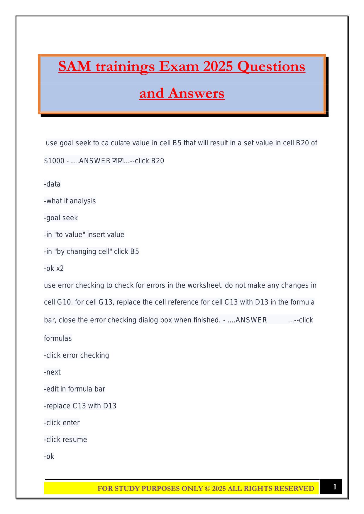SAM trainings Exam 2025 Questions and Answers