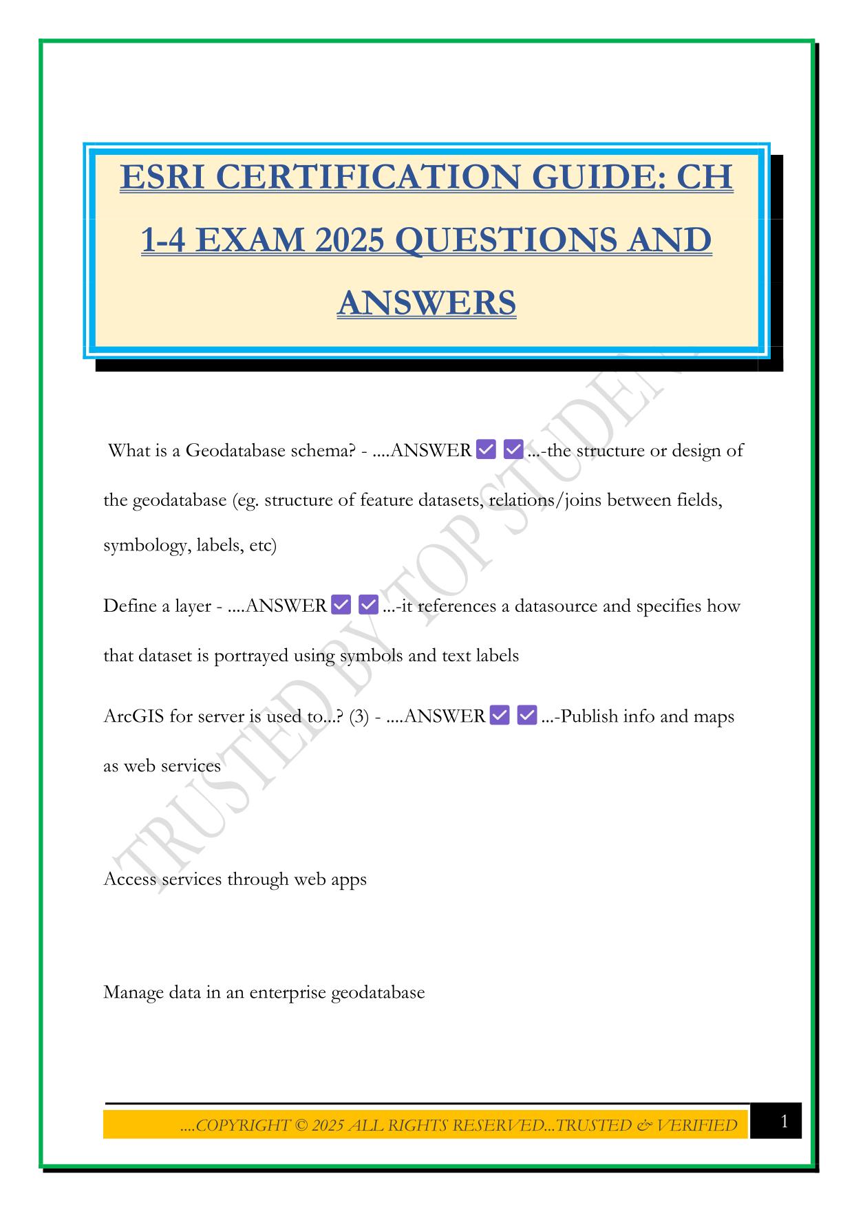 ESRI CERTIFICATION GUIDE: CH 1-4 EXAM 2025 QUESTIONS AND ANSWERS