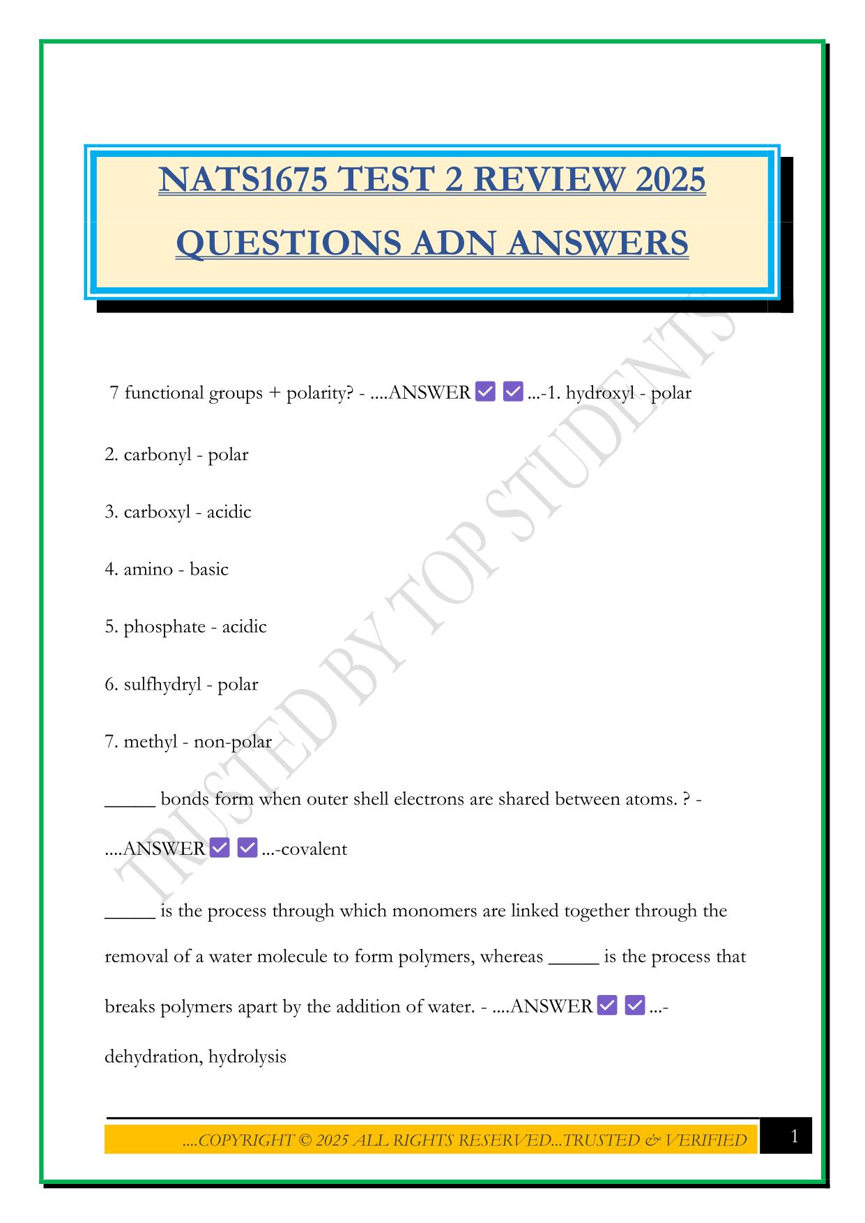 NATS1675 TEST 2 REVIEW 2025 QUESTIONS ADN ANSWERS