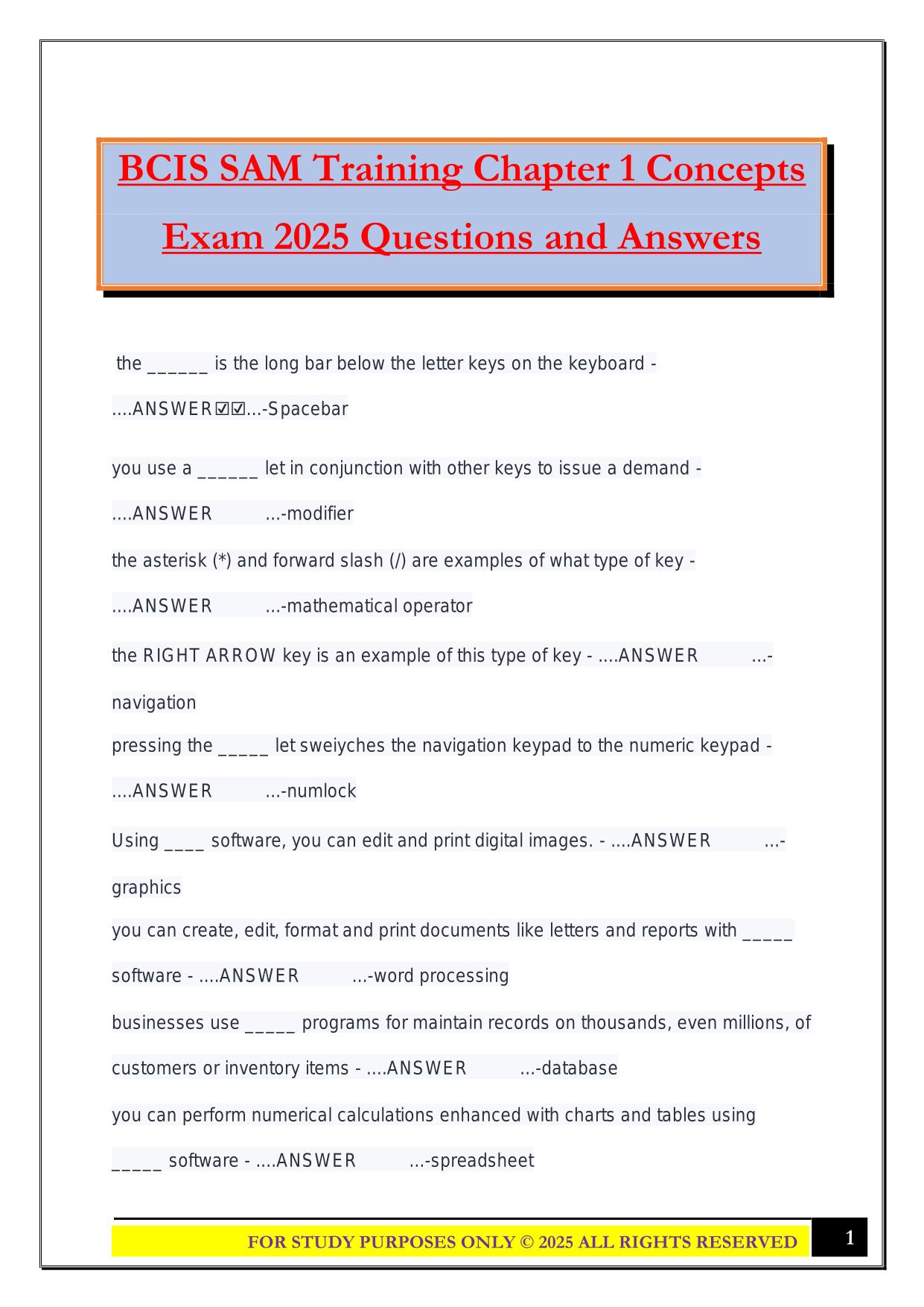 BCIS SAM Training Chapter 1 Concepts Exam 2025 Questions and Answers