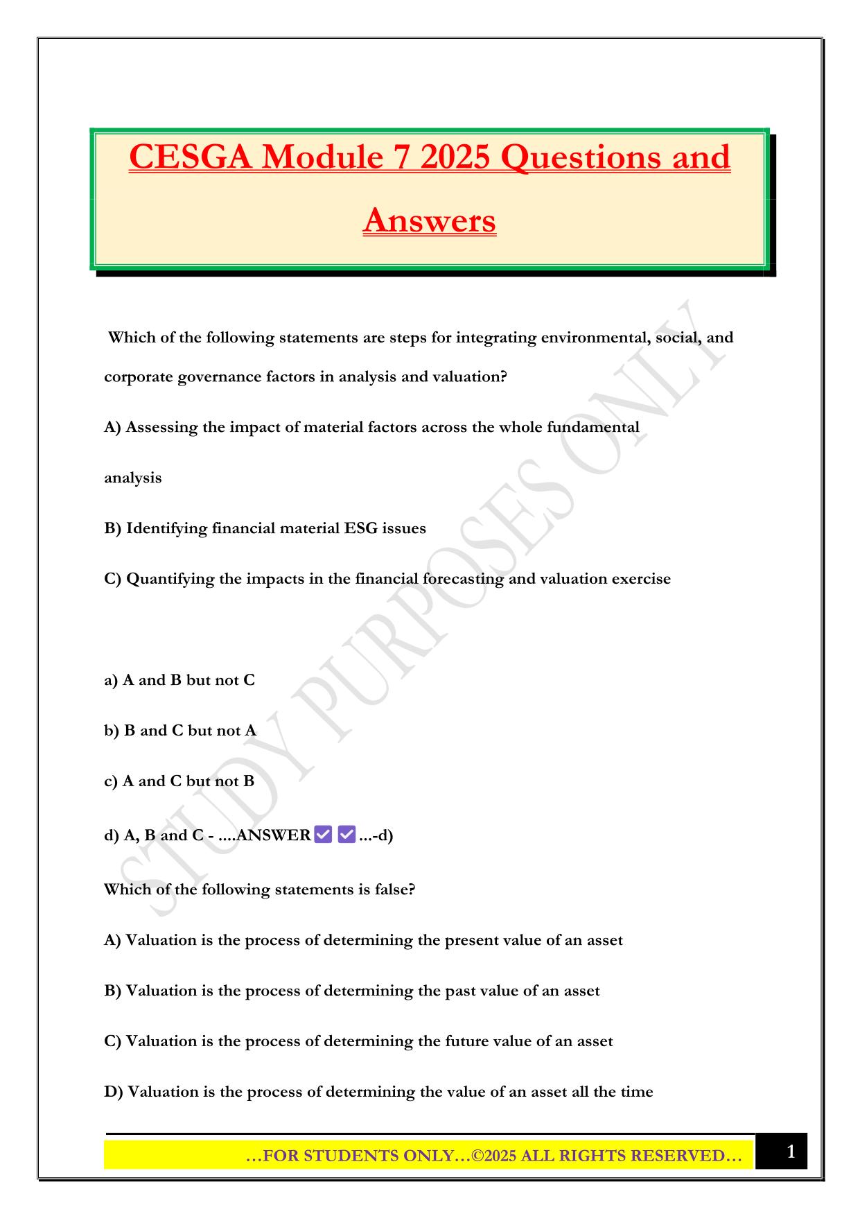 CESGA Module 7 2025 Questions and Answers