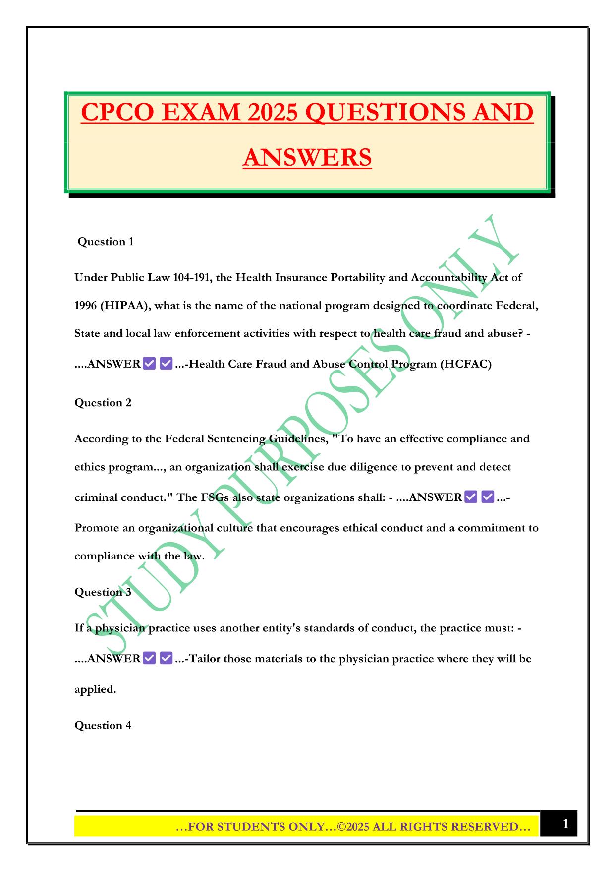 CPCO EXAM 2025 QUESTIONS AND ANSWERS