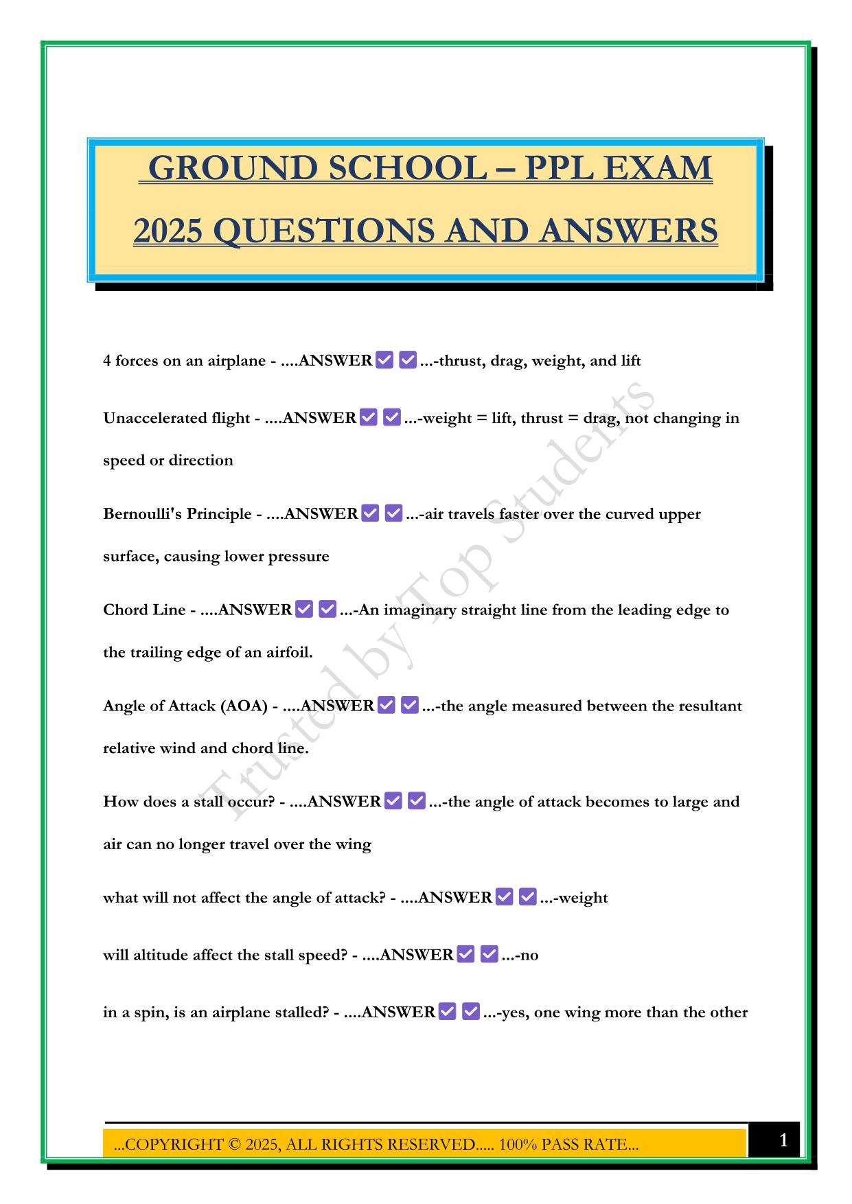GROUND SCHOOL – PPL EXAM 2025 QUESTIONS AND ANSWERS