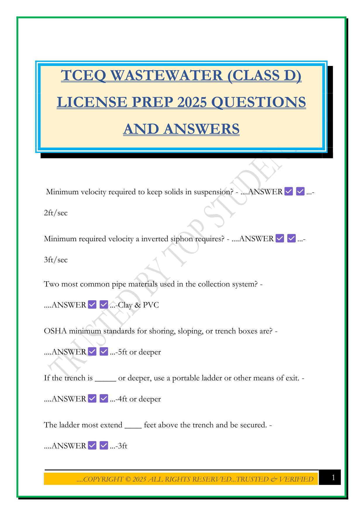 TCEQ Bundled Exams Questions and Answers |100% Pass |Verified and Updated