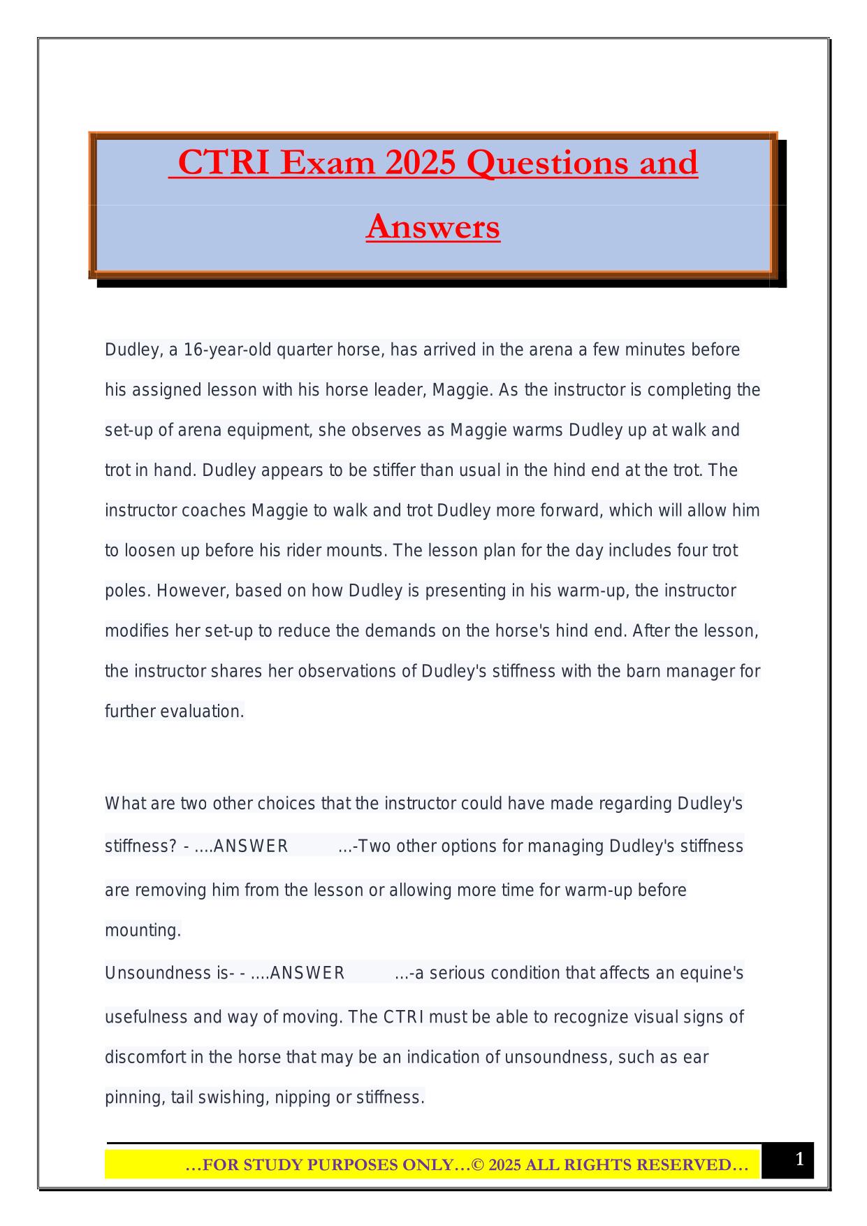 CTRI Exam 2025 Questions and Answers