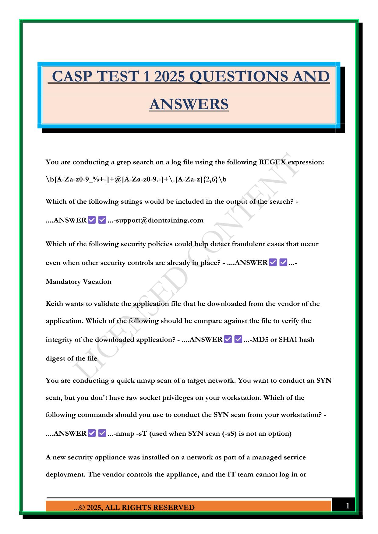 CASP 1 EXAM 2025 QUESTIONS AND ANSWERS