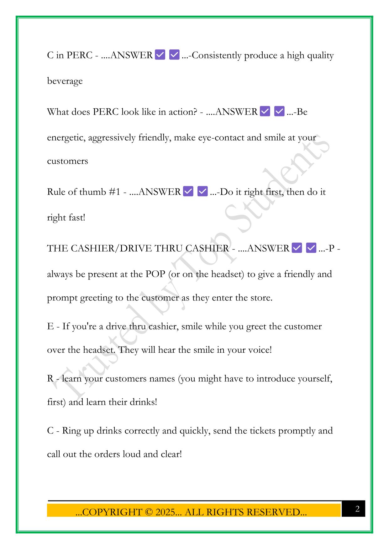 BIGGBY BARISTA TRAINING MANUAL EXAM 2025 QUESTIONS AND ANSWERS