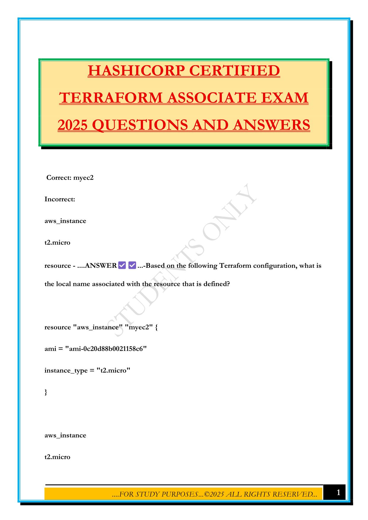 HASHICORP CERTIFIED TERRAFORM ASSOCIATE EXAM 2025 QUESTIONS AND ANSWERS
