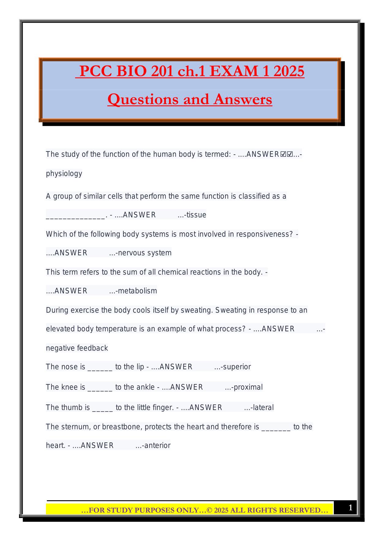 BIO 201 Bundled Exams 2025/2026 |Questions and Answers|100% Pass