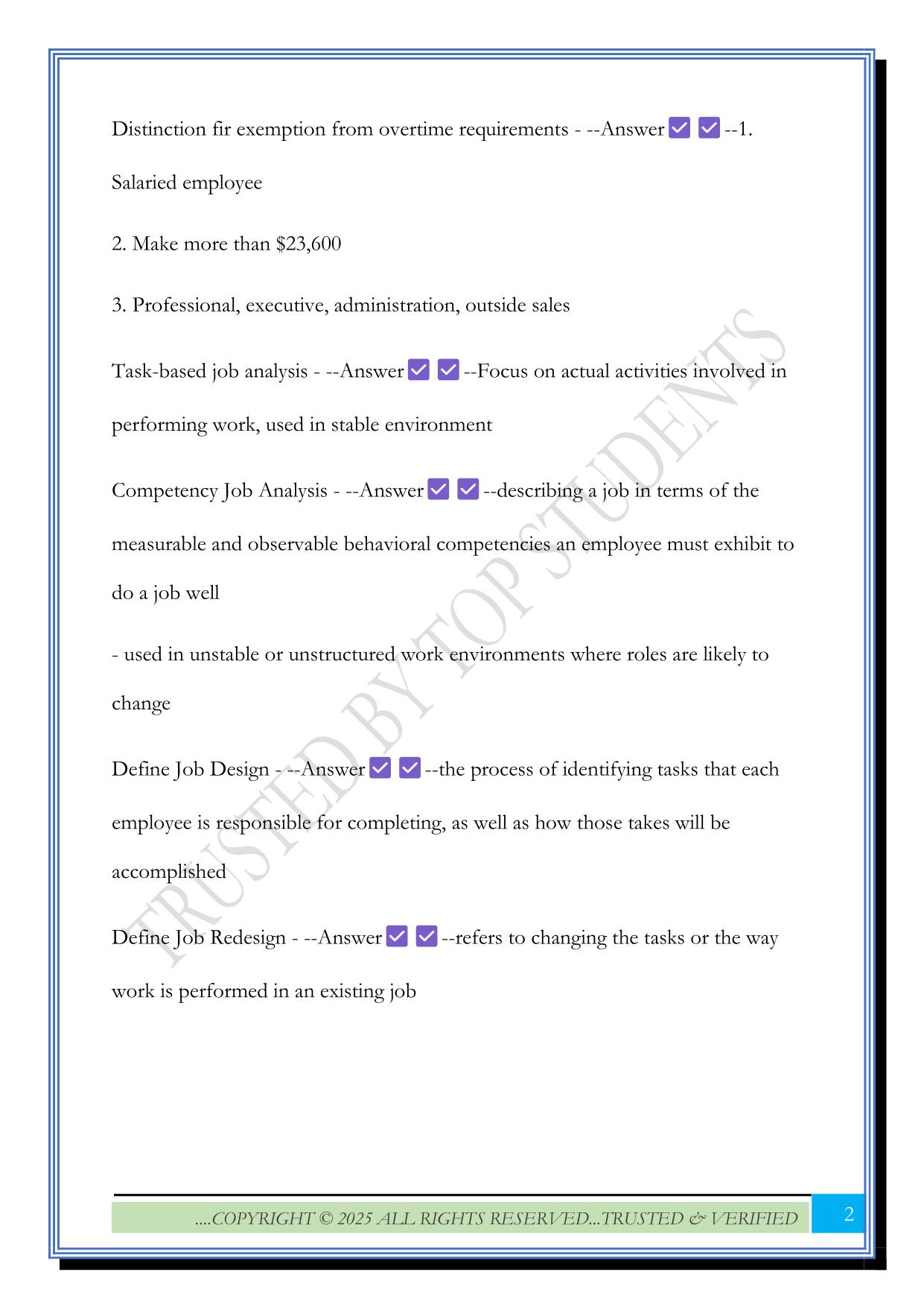HRMN 3420 Test #2 2025 Questions and Answers