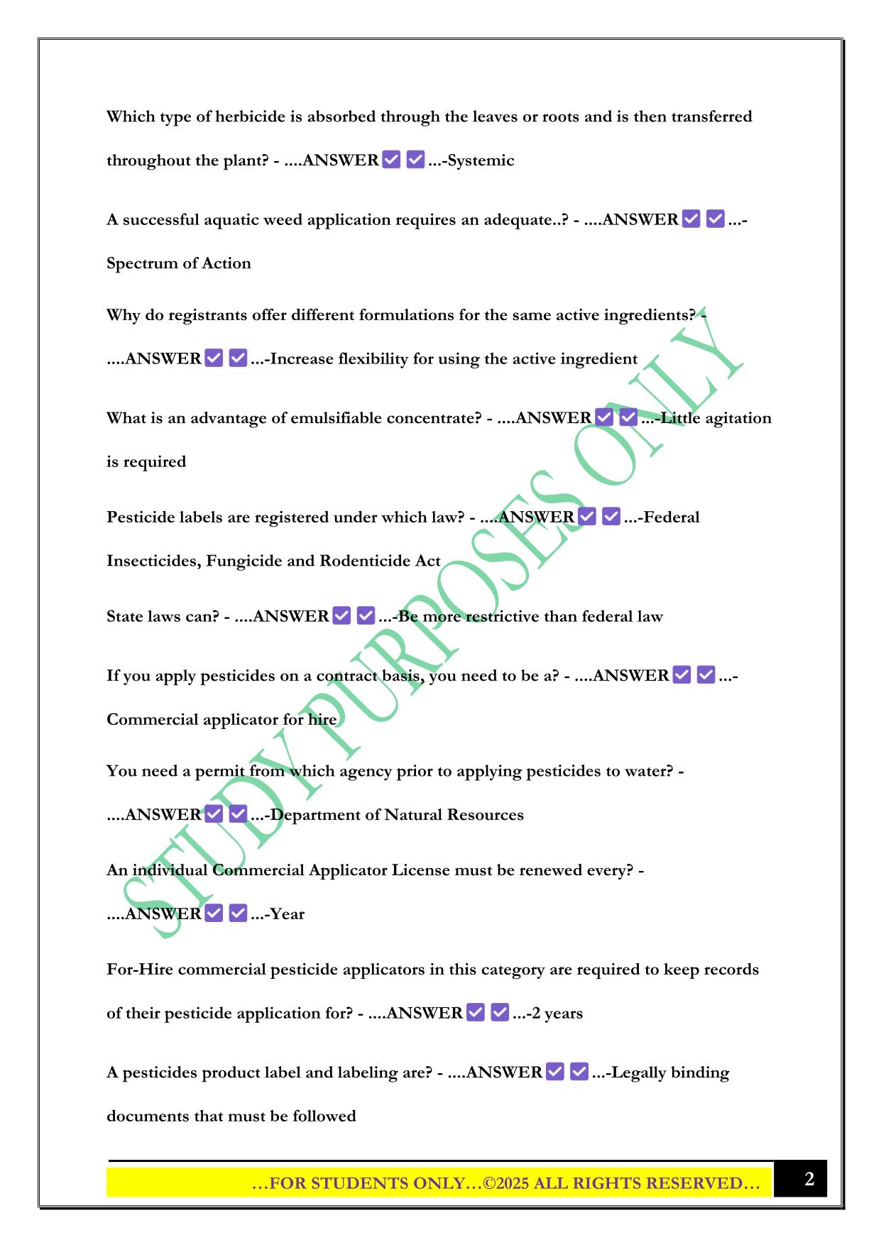 Aquatic and Mosquito Practice Test 2025 Questions and Answers