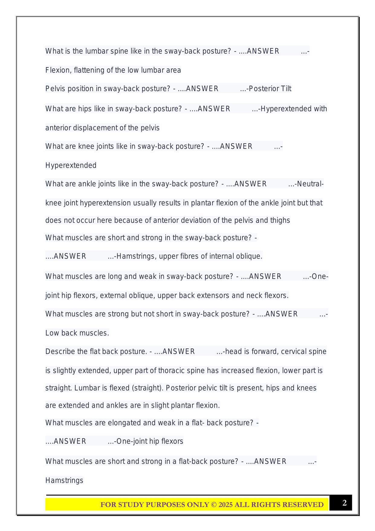 STOTT pilates- Postural alignment Exam 2025 Questions and Answers