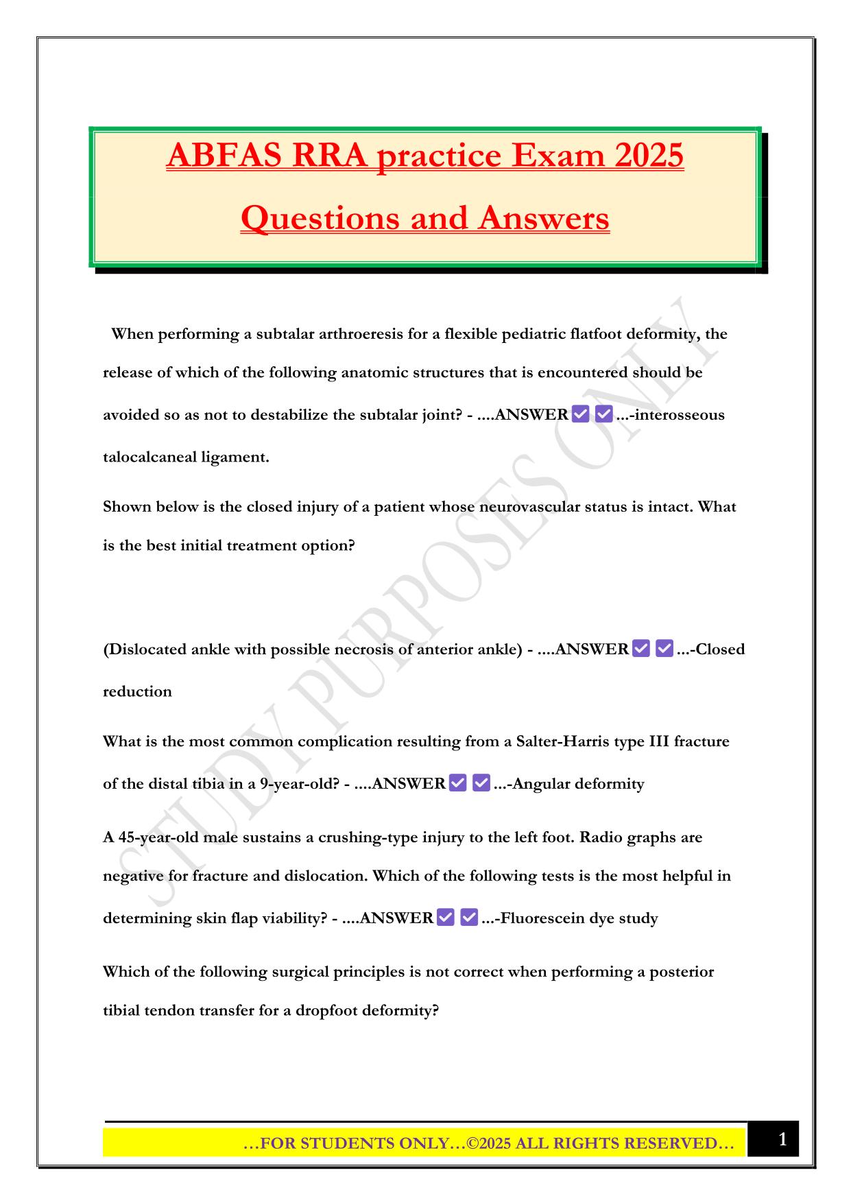 ABFAS RRA practice Exam 2025 Questions and Answers