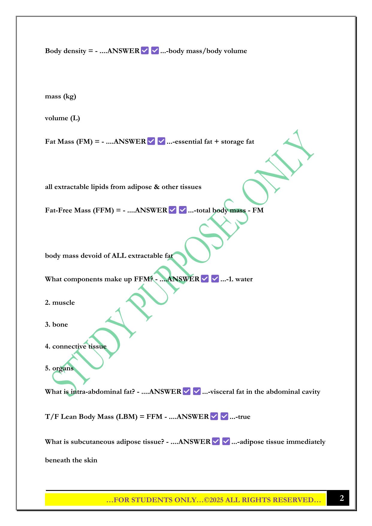 Body Composition Assessment Exam 2025 Questions and Answers