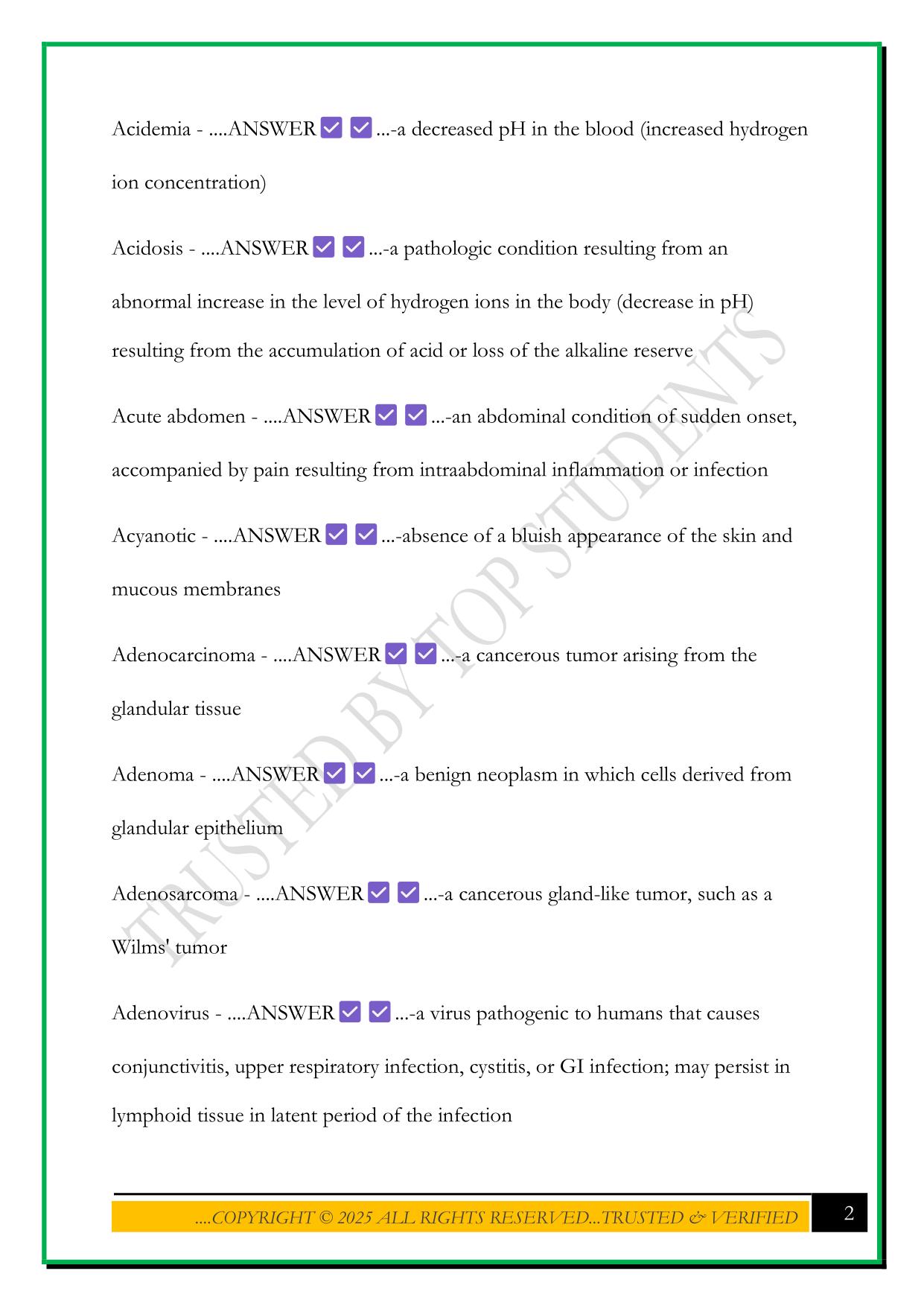 HOSA PATHOPHYSIOLOGY KNOWLEDGE TEST: 2025 QUESTIONS AND ANSWERS