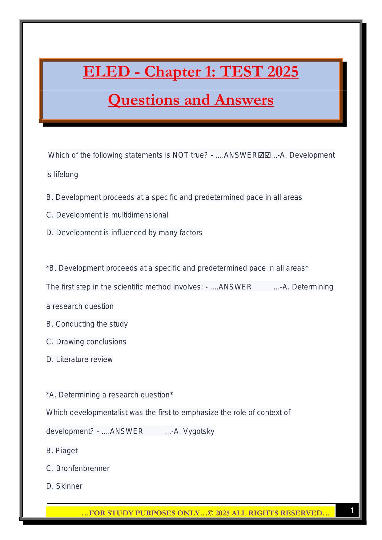 ELED - Chapter 1: TEST 2025 Questions and Answers