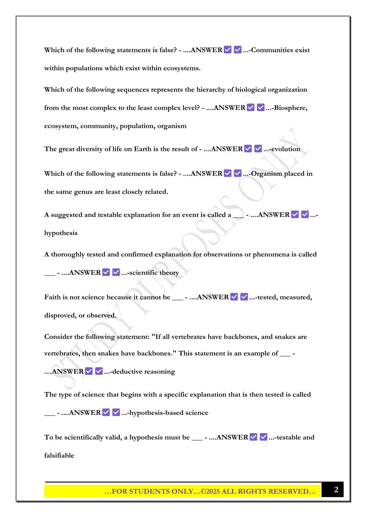 BIO 100- Exam 1 Cogbooks Questions with Correct Answers