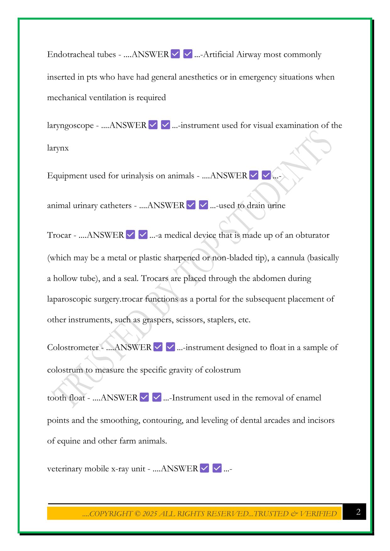 HOSA-VETERINARY SCIENCE INSTRUMENTS EXAM 2025 QUESTIONS AND ANSWERS