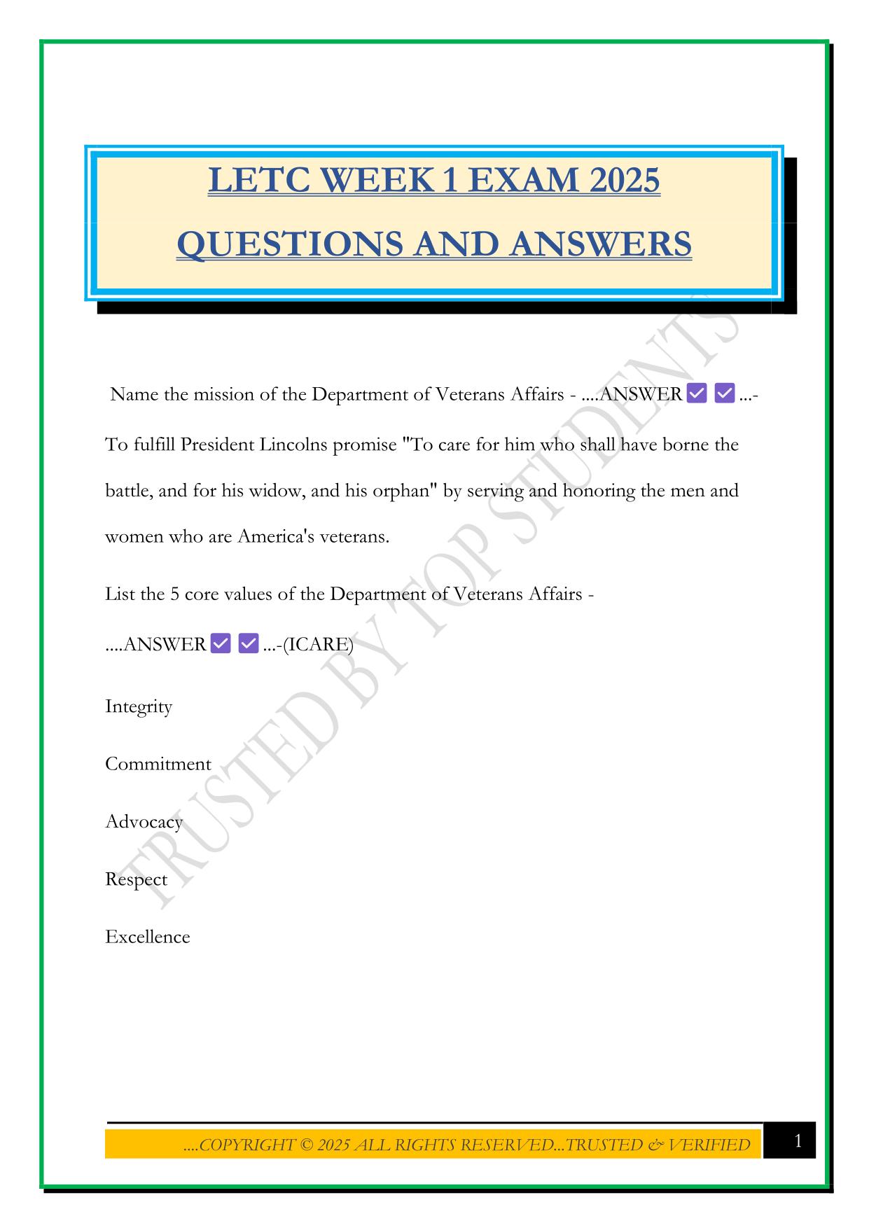 LETC WEEK 1 EXAM 2025 QUESTIONS AND ANSWERS