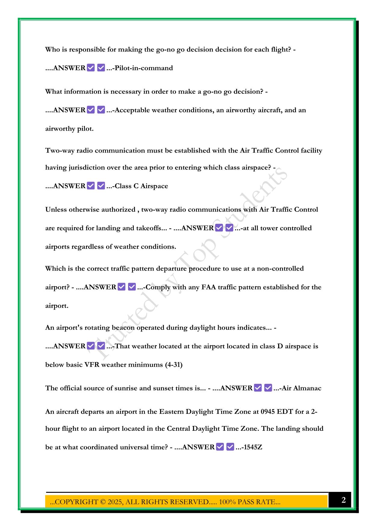 GROUND SCHOOL STAGE EXAM 2 2025 QUESTIONS AND ANSWERS