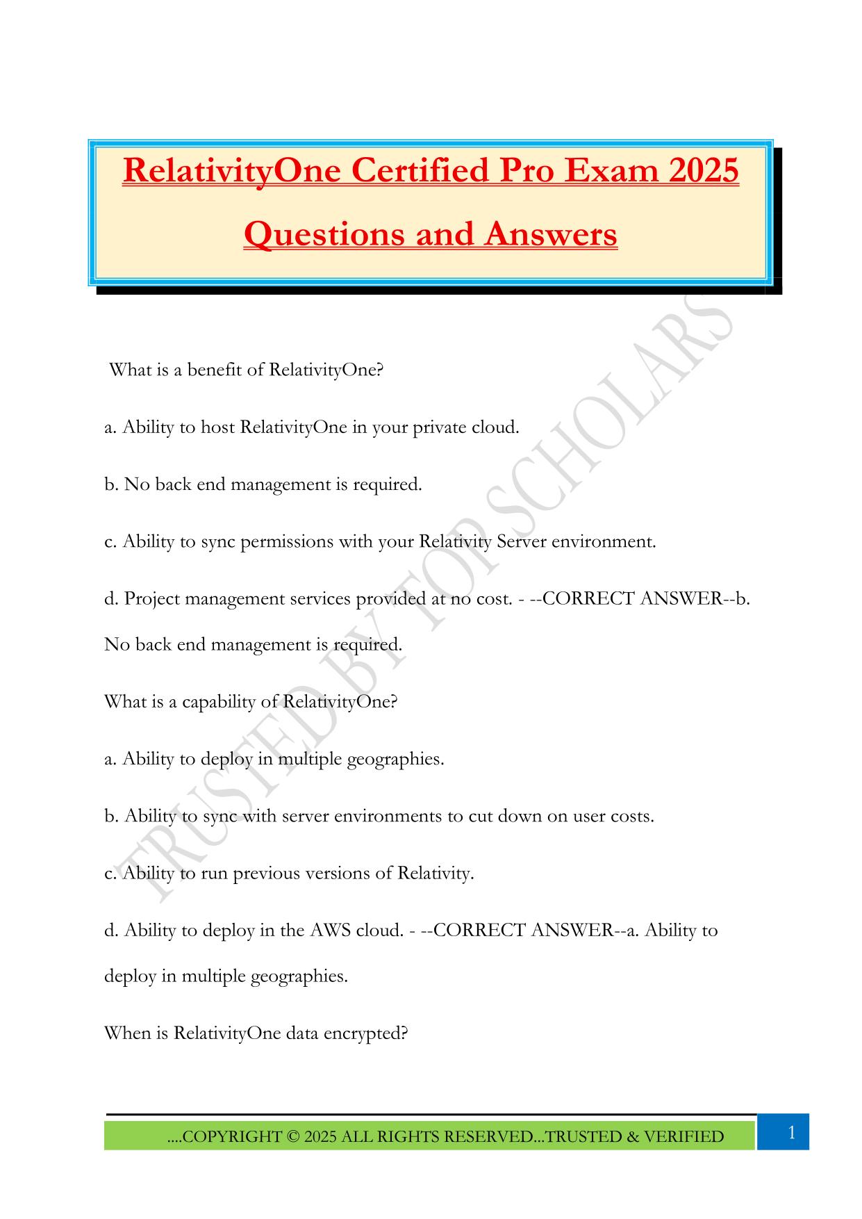 RelativityOne Certified Pro Exam 2025 Questions and Answers