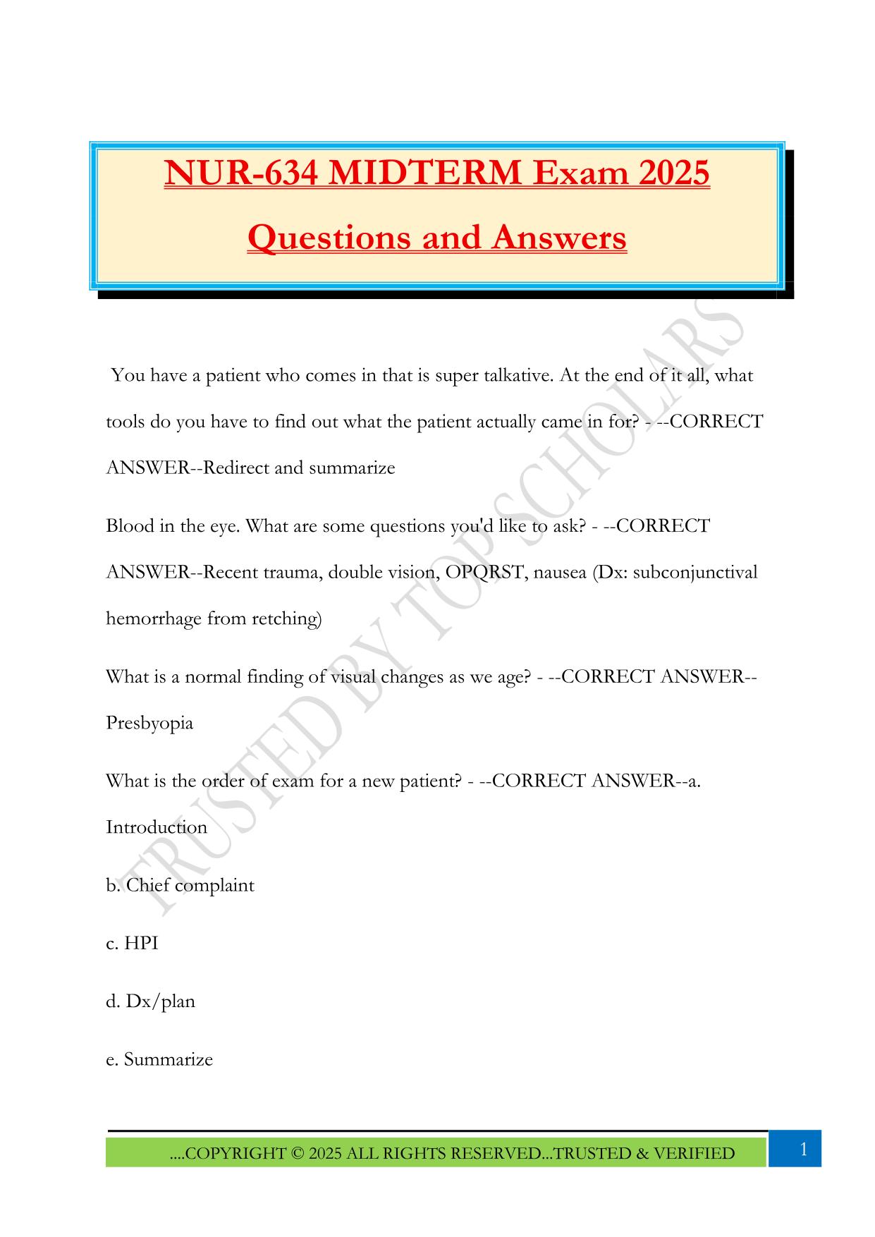 NUR-634 MIDTERM Exam 2025 Questions and Answers