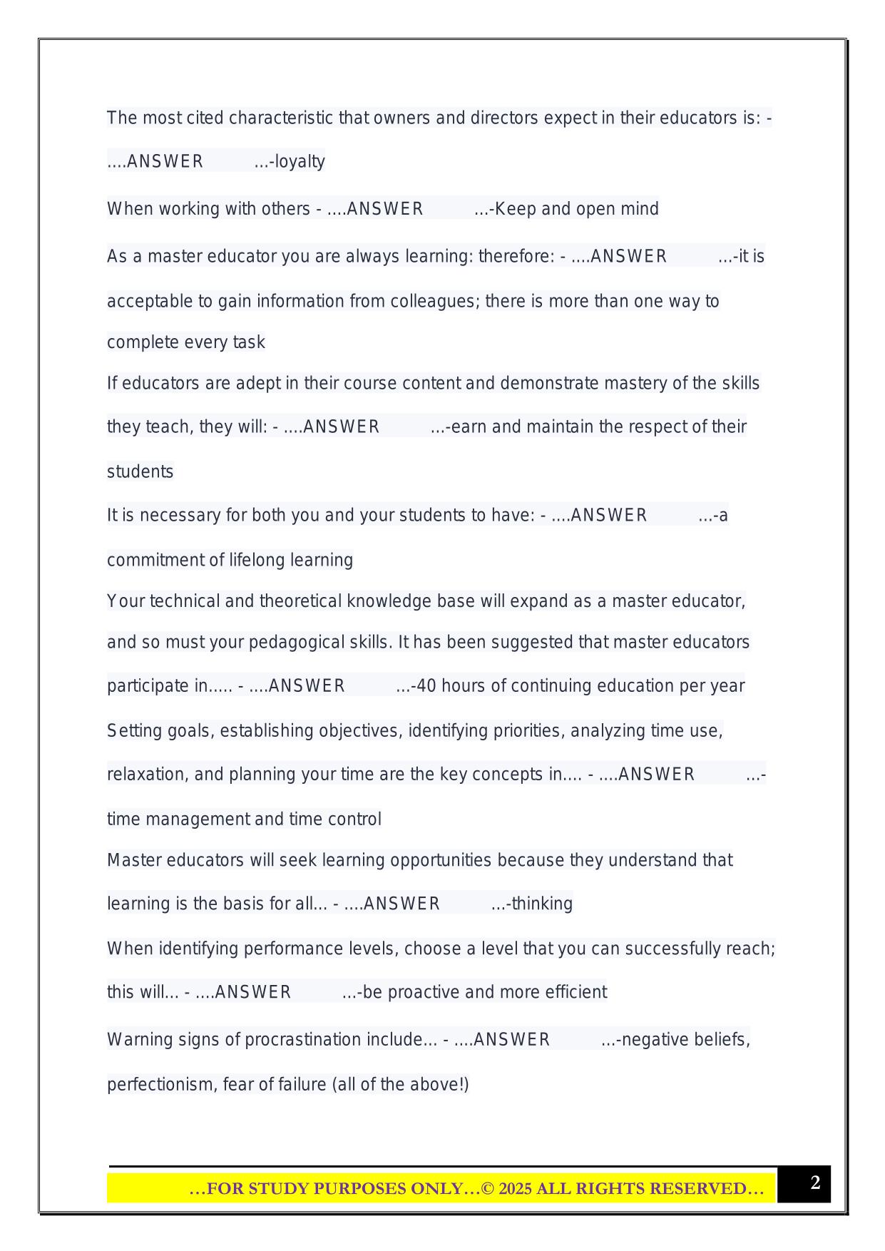 Master Educator Guide 2025 Questions and Answers