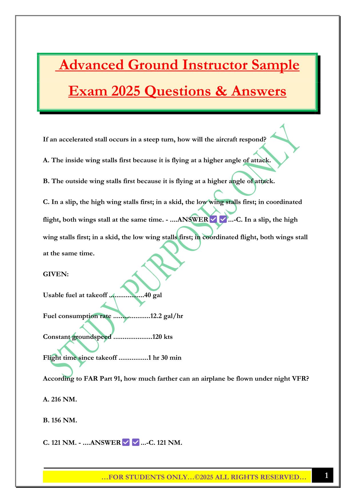 Advanced Ground Instructor Sample Exam 2025 Questions & Answers