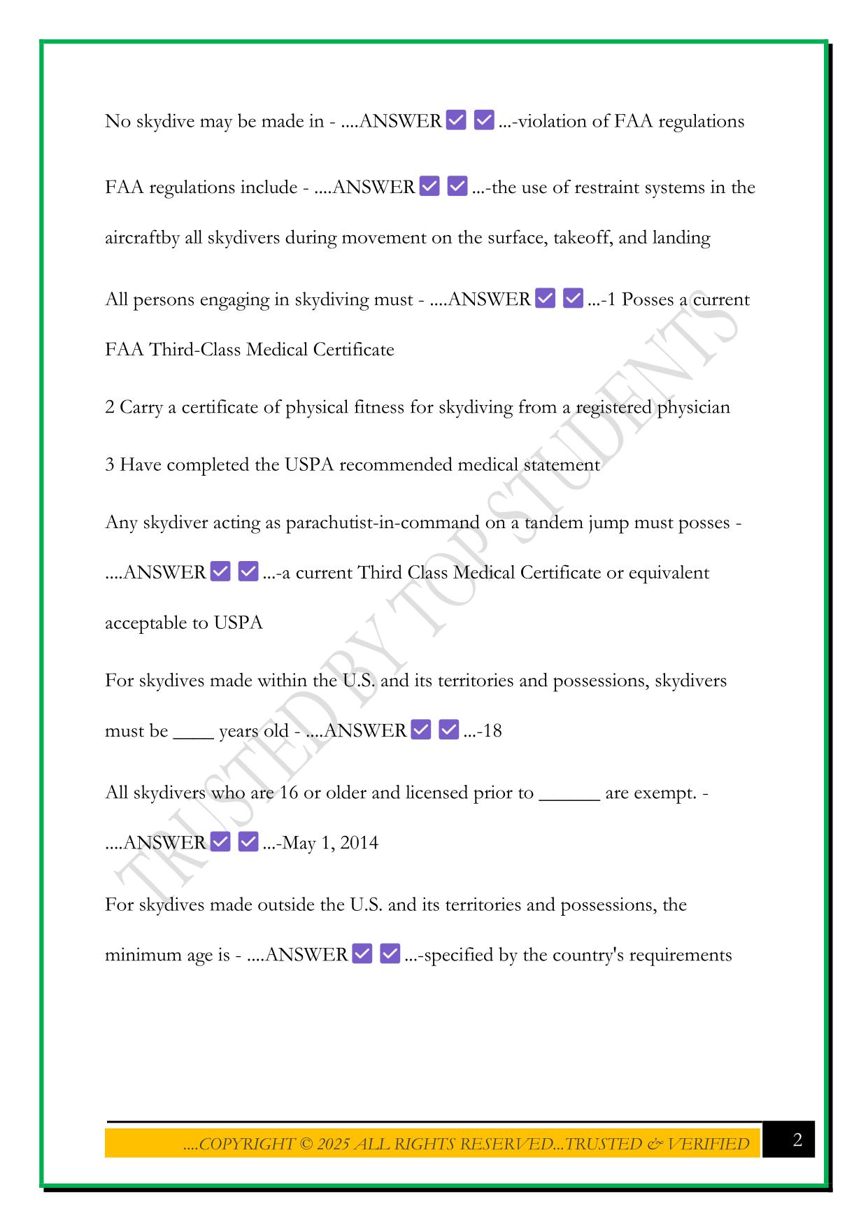 USPA SKYDIVING B LICENSE STUDY MATERIALS FROM SIM EXAM 2025 QUESTIONS AND ANSWERS