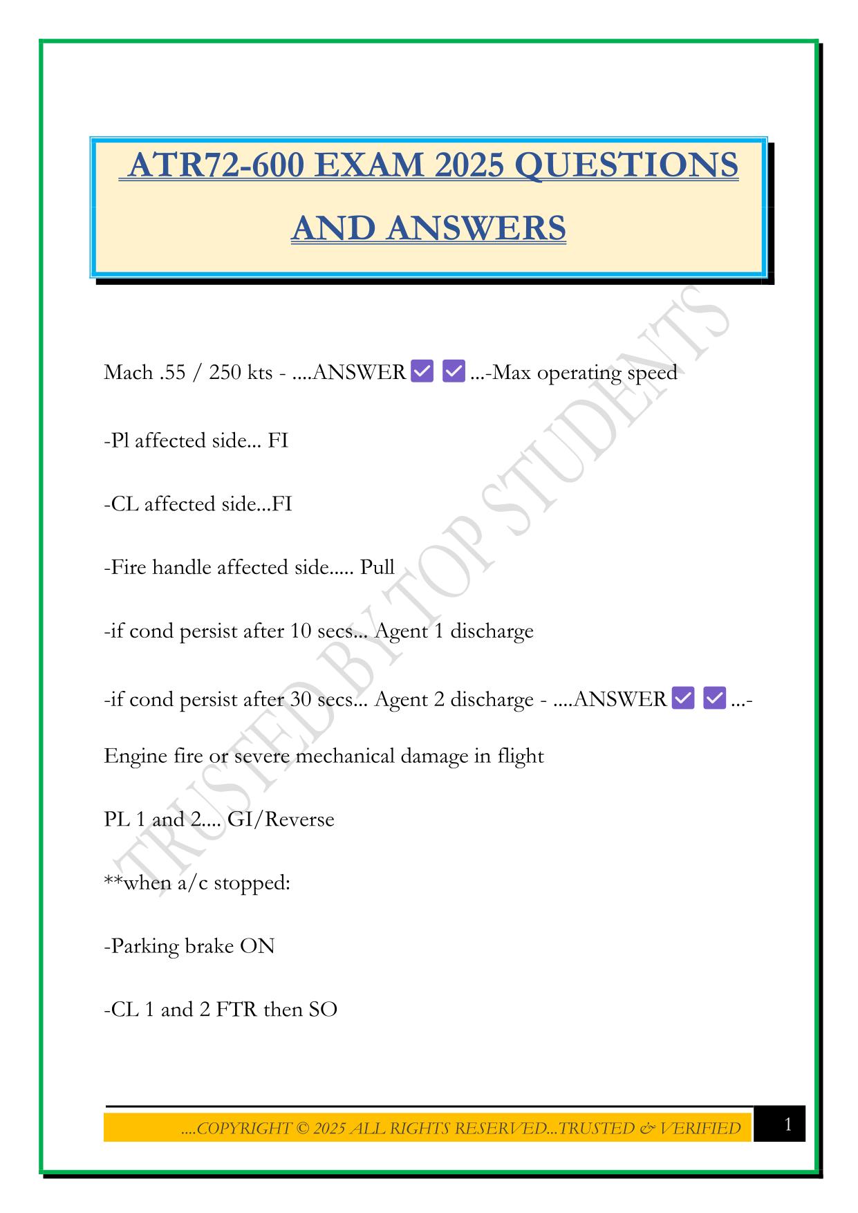 ATR72-600 EXAM 2025 QUESTIONS AND ANSWERS