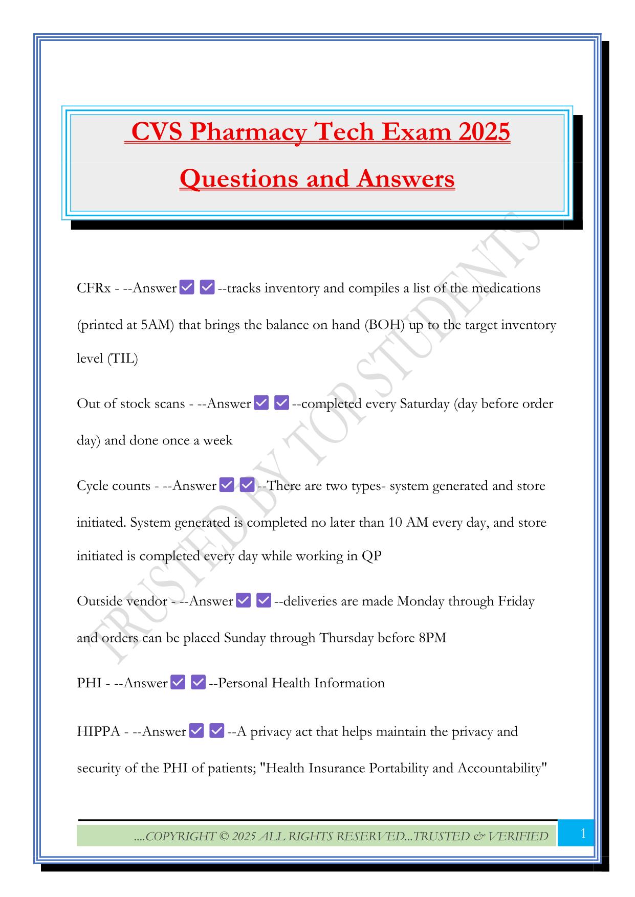 CVS Pharmacy Tech Exam 2025 Questions and Answers