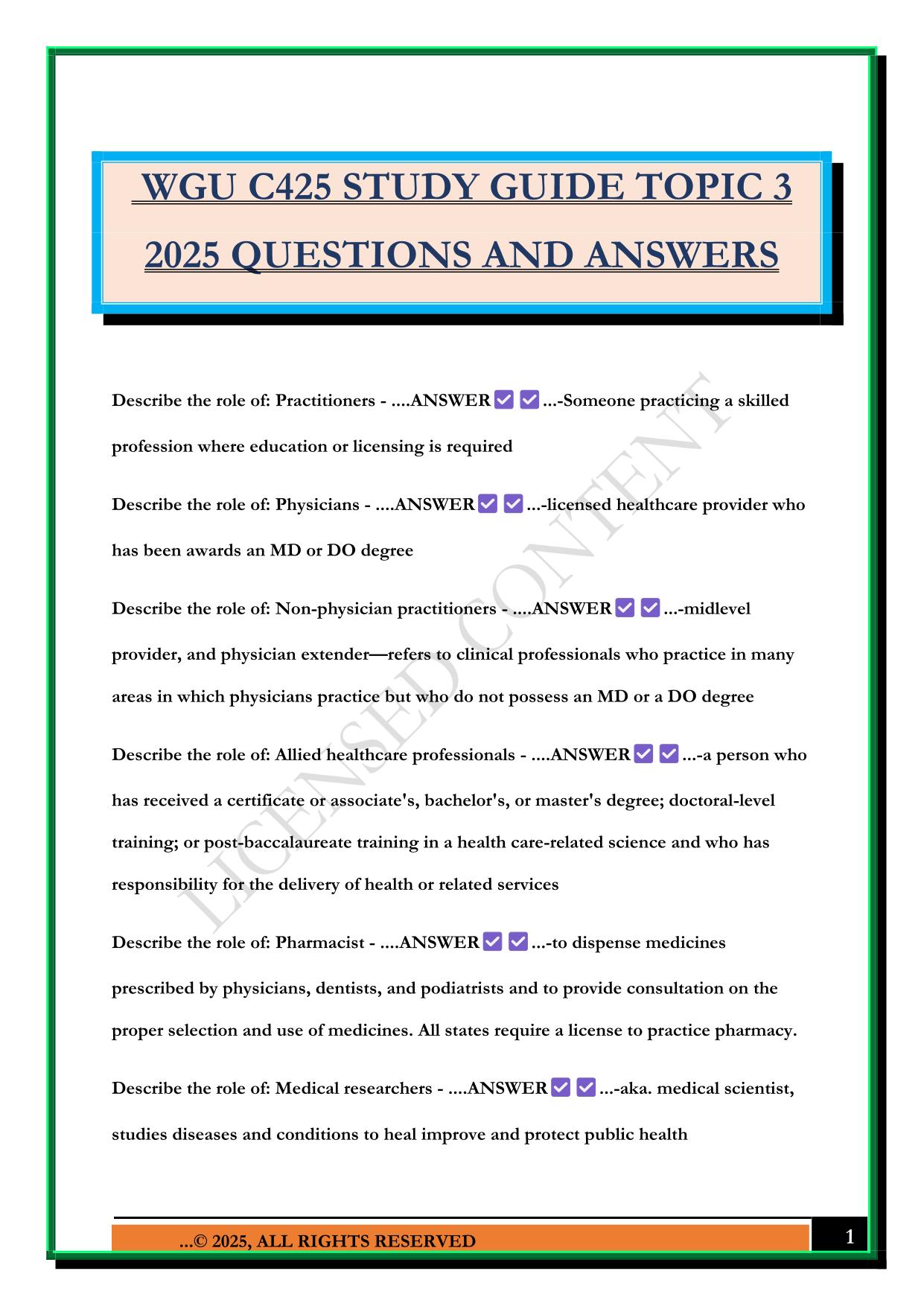 WGU C425 STUDY GUIDE TOPIC 3 2025 QUESTIONS AND ANSWERS