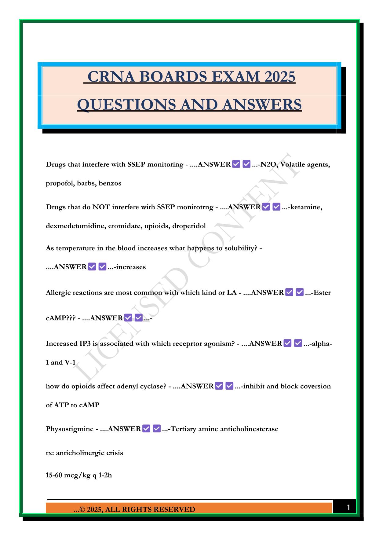 CRNA BOARDS EXAM 2025 QUESTIONS AND ANSWERS