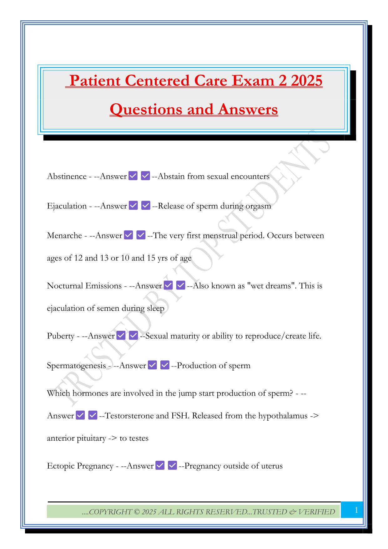 Patient Centered Care Exam 2 2025 Questions and Answers