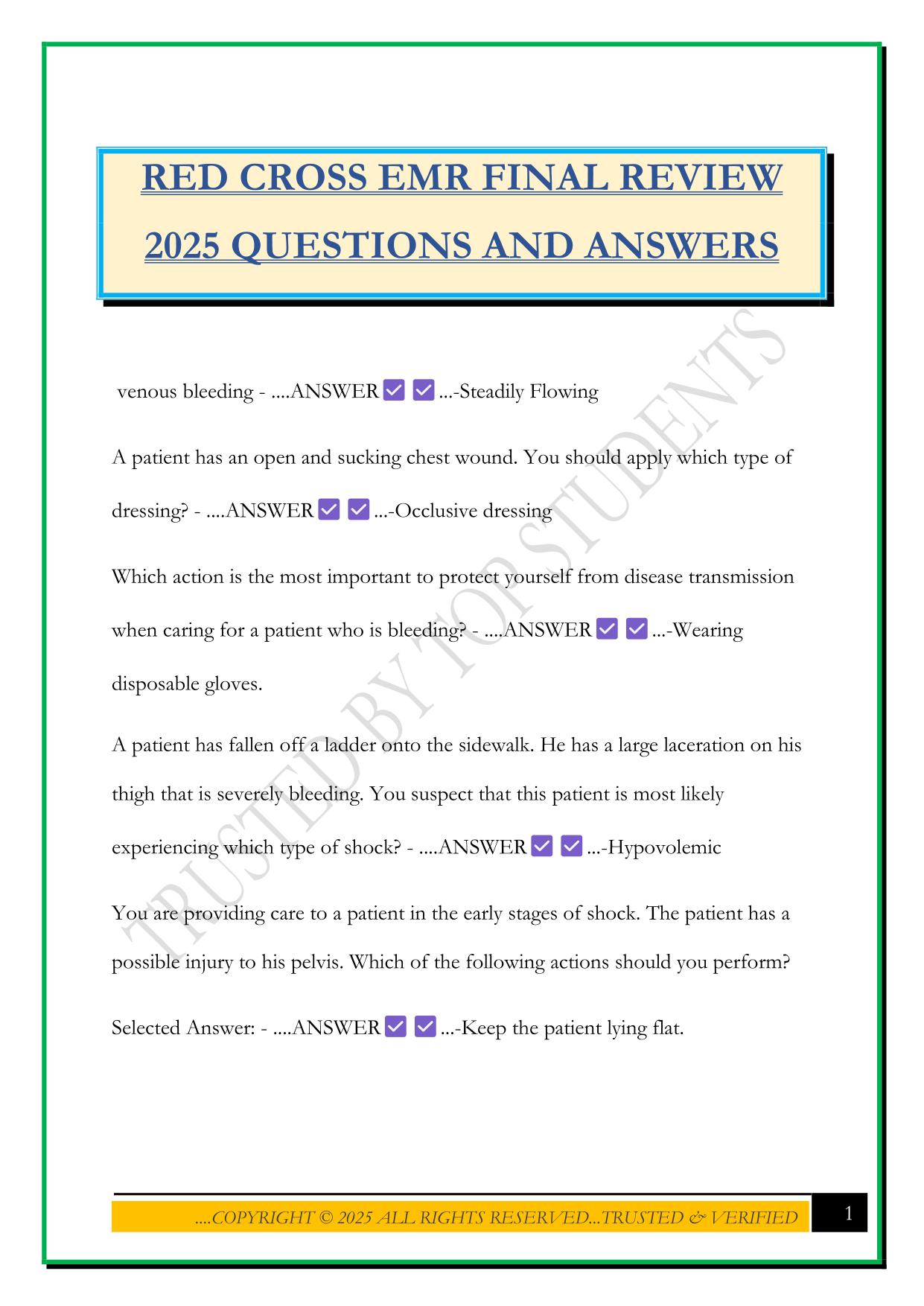 RED CROSS EMR FINAL REVIEW 2025 QUESTIONS AND ANSWERS