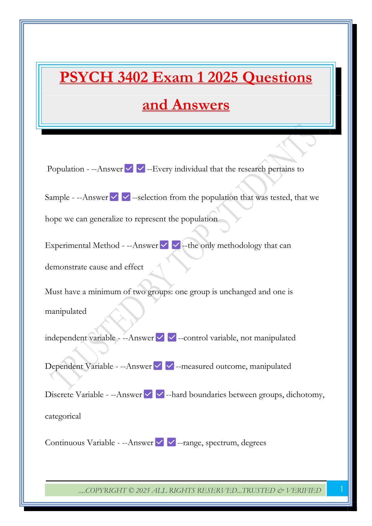 PSYCH 3402 Exam 1 2025 Questions and Answers