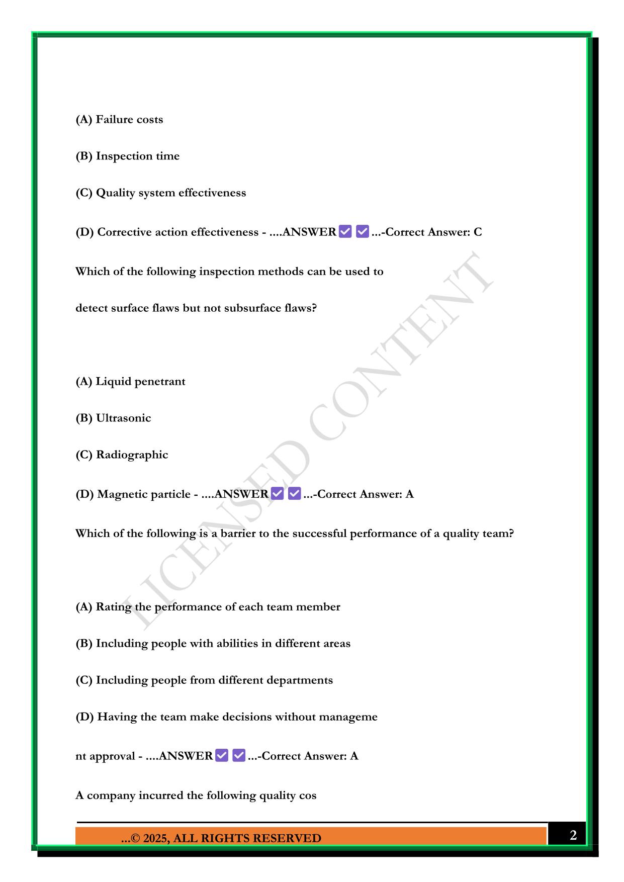 CQE - SAMPLE EXAM – ASQ 2025 QUESTIONS AND ANSWERS