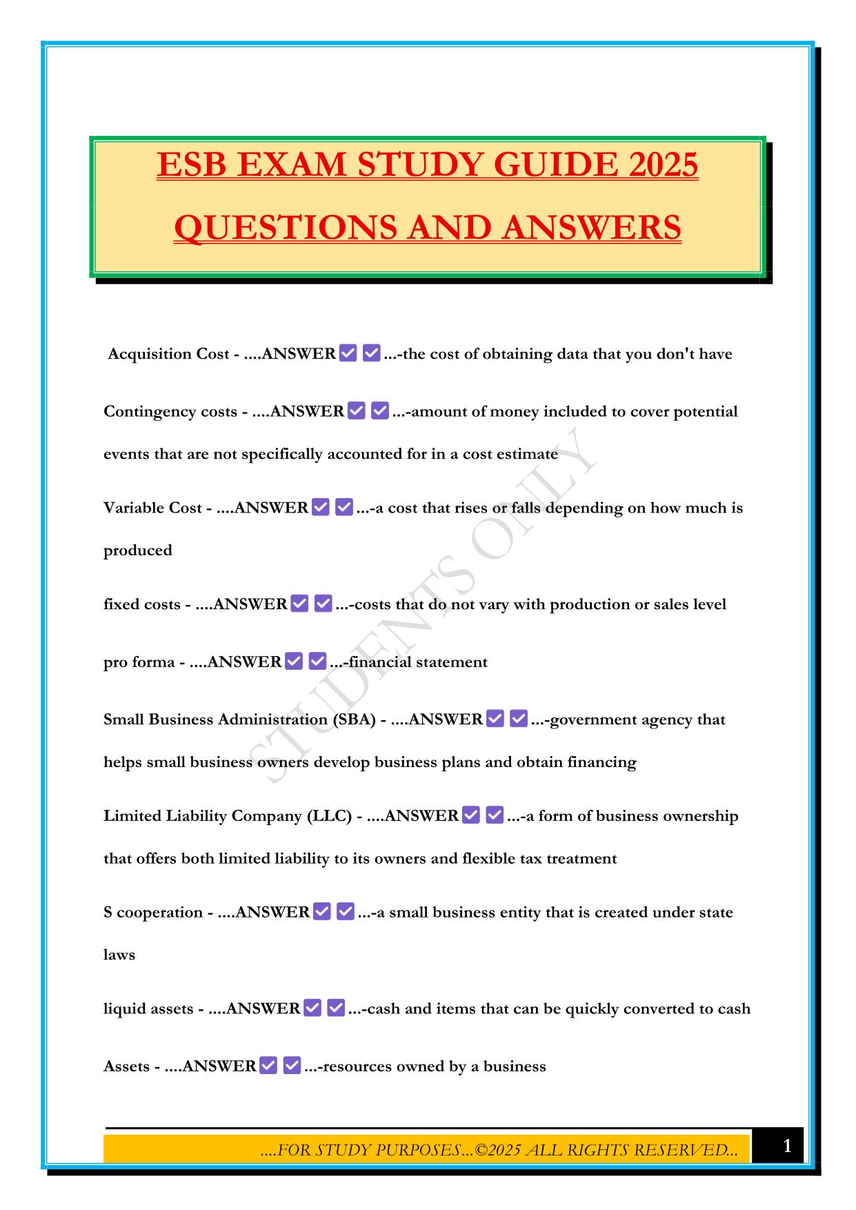 ESB EXAM STUDY GUIDE 2025 QUESTIONS AND ANSWERS
