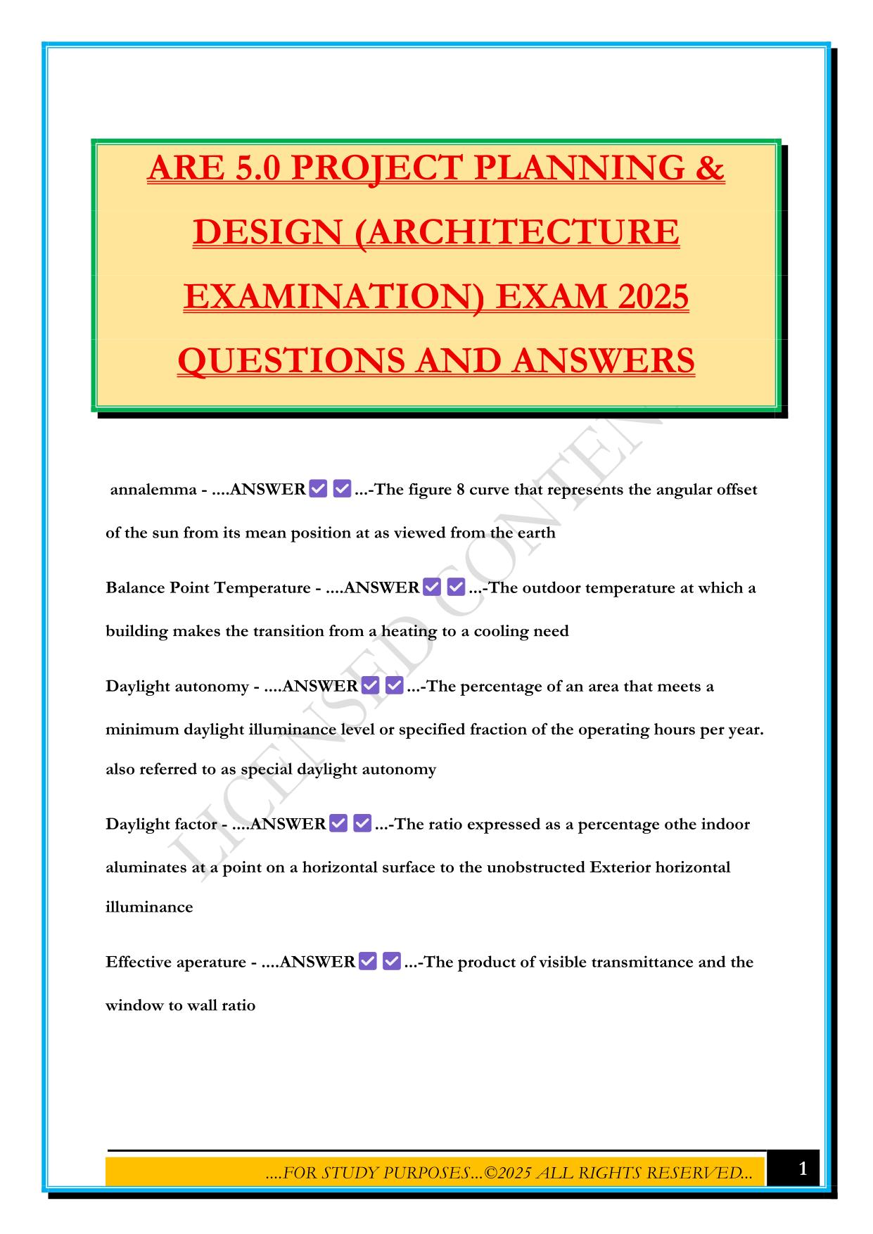 ARE 5.0 PROJECT PLANNING & DESIGN (ARCHITECTURE EXAMINATION) EXAM 2025 QUESTIONS AND ANSWERS