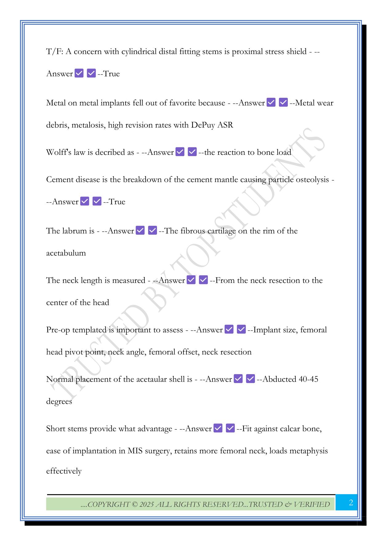 MSC ORT Final Exam 2025 Questions and Answers