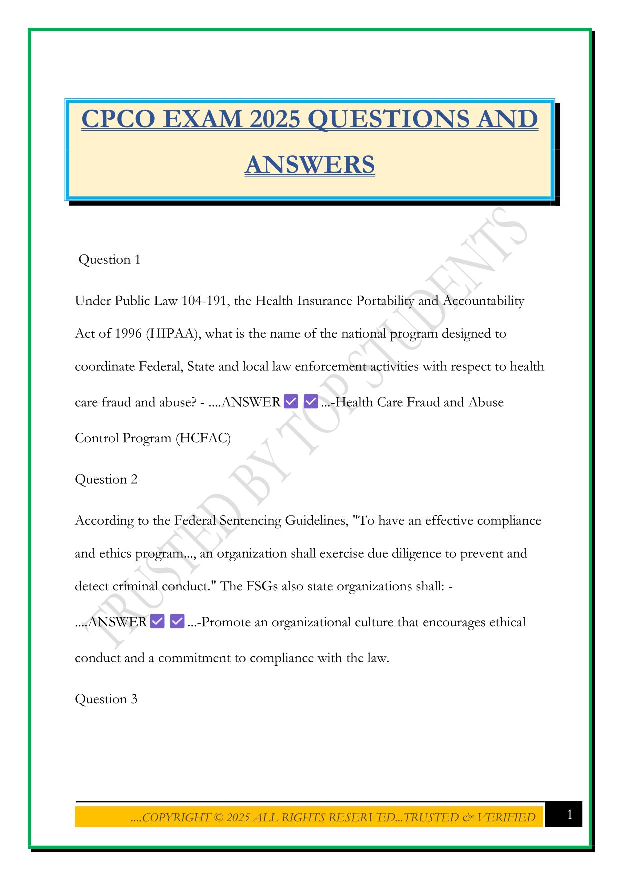 CPCO EXAM 2025 QUESTIONS AND ANSWERS