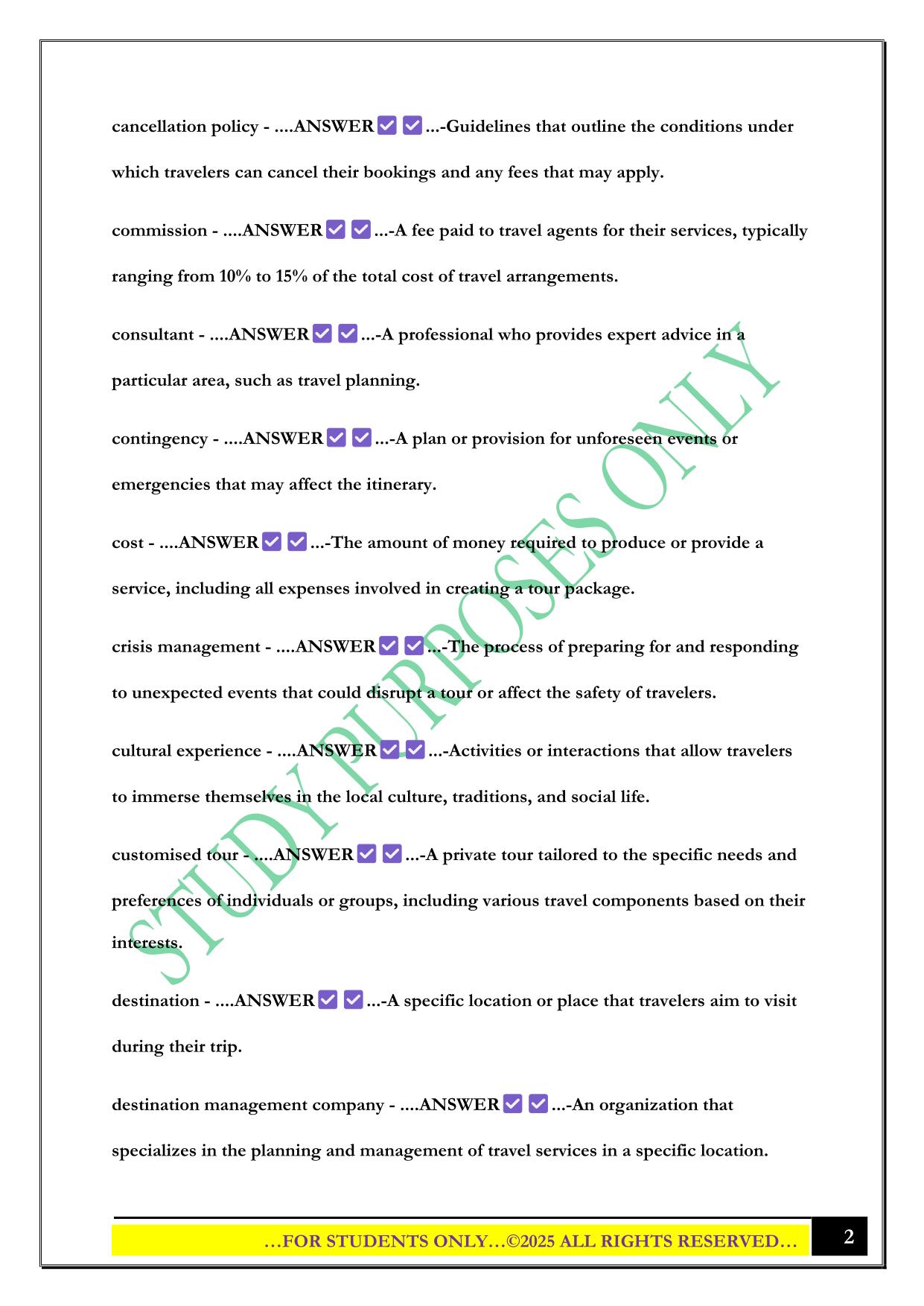 Key Terms Review - Travel Agency and Tour Operator Exam 2025 Questions and Answers